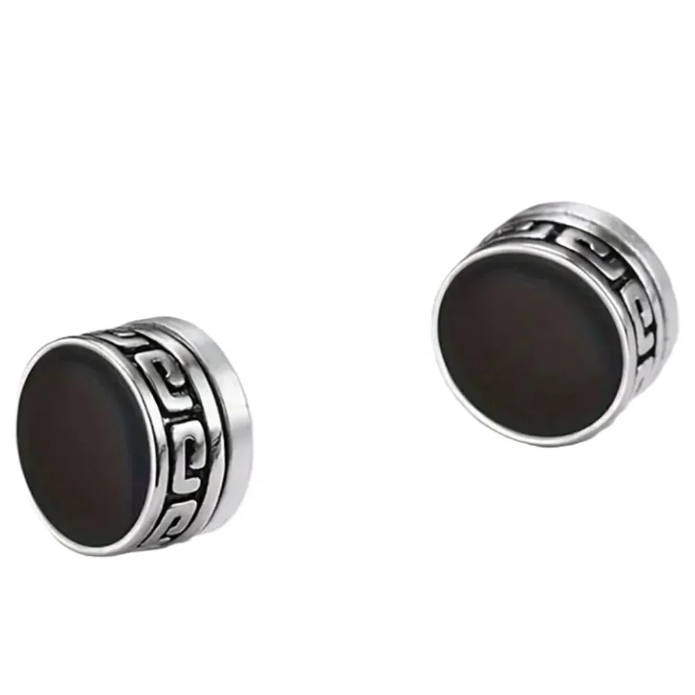 1 Pair .3 Inch - Round Black Titanium Steel Magnetic Non-Piercing Stud Earrings